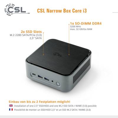 CSL Computer Mini PC Narrow Box Intel® Core™ i3 N305 3.8 GHz 16 GB RAM 500 GB SSD Intel UHD graphics Win 11 Pro 92224-4