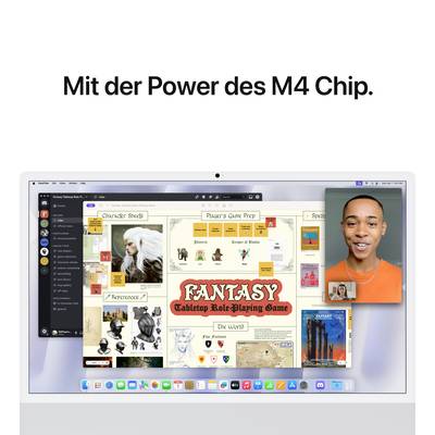 A computer screen displays a fantasy role-playing game document, a video conference, and an operating system user interface.