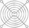 Metal mesh, circular, with spiral rings and four curved ends, serves as a protective grid or cooling rack.