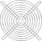 A silver, circular metal grid, consisting of parallel and concentric rings, with an X-shaped brace in the centre.