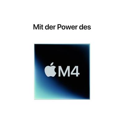 'With the Power of the Apple M4.' Logo with stylised apple and 'M4'.