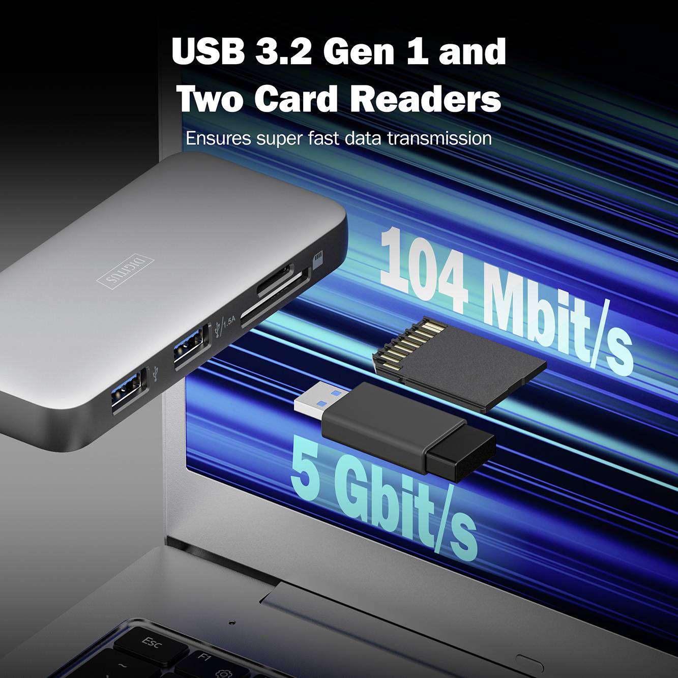 Digitus USB-C® docking station DA-70916 Charging function, Built-in card reader, USB-C® powered