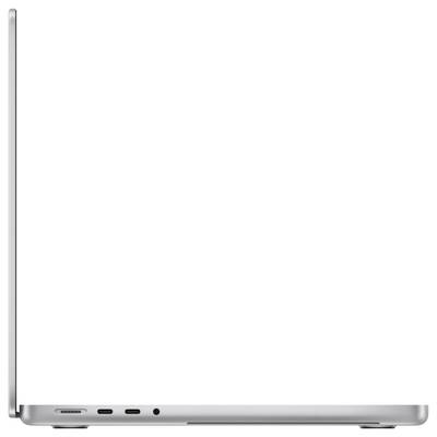 A slim, silver laptop in profile view, showing multiple ports on the left side and an open screen lid.