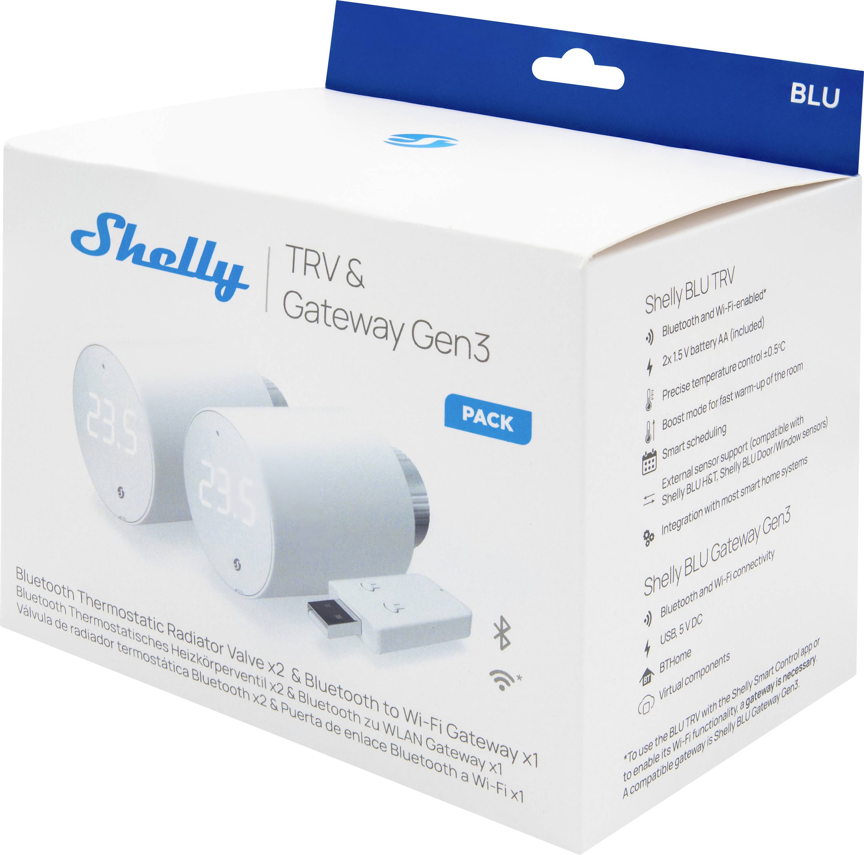 Shelly Shelly BLU TRV Heizkoerperthermostat 2-er Pack Gateway, Thermostatic radiator valve Bluetooth Low Energy, Wi-Fi