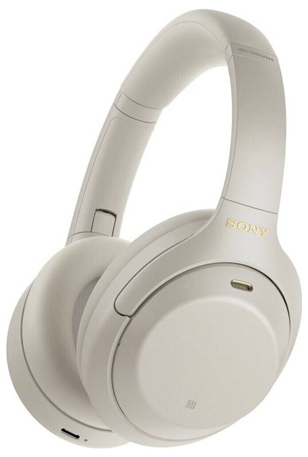 Wireless, beige over-ear headphones with a closed design, featuring the Sony logo on the right ear cup.