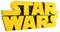 A large Lego model of the 'Star Wars' logo in yellow lettering.