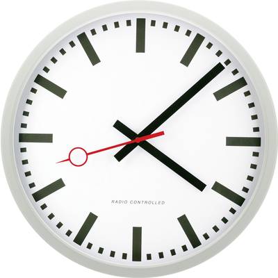 Analogue wall clock with a white dial and black markings. The hour hand points to 10, and the minute hand points to 2.