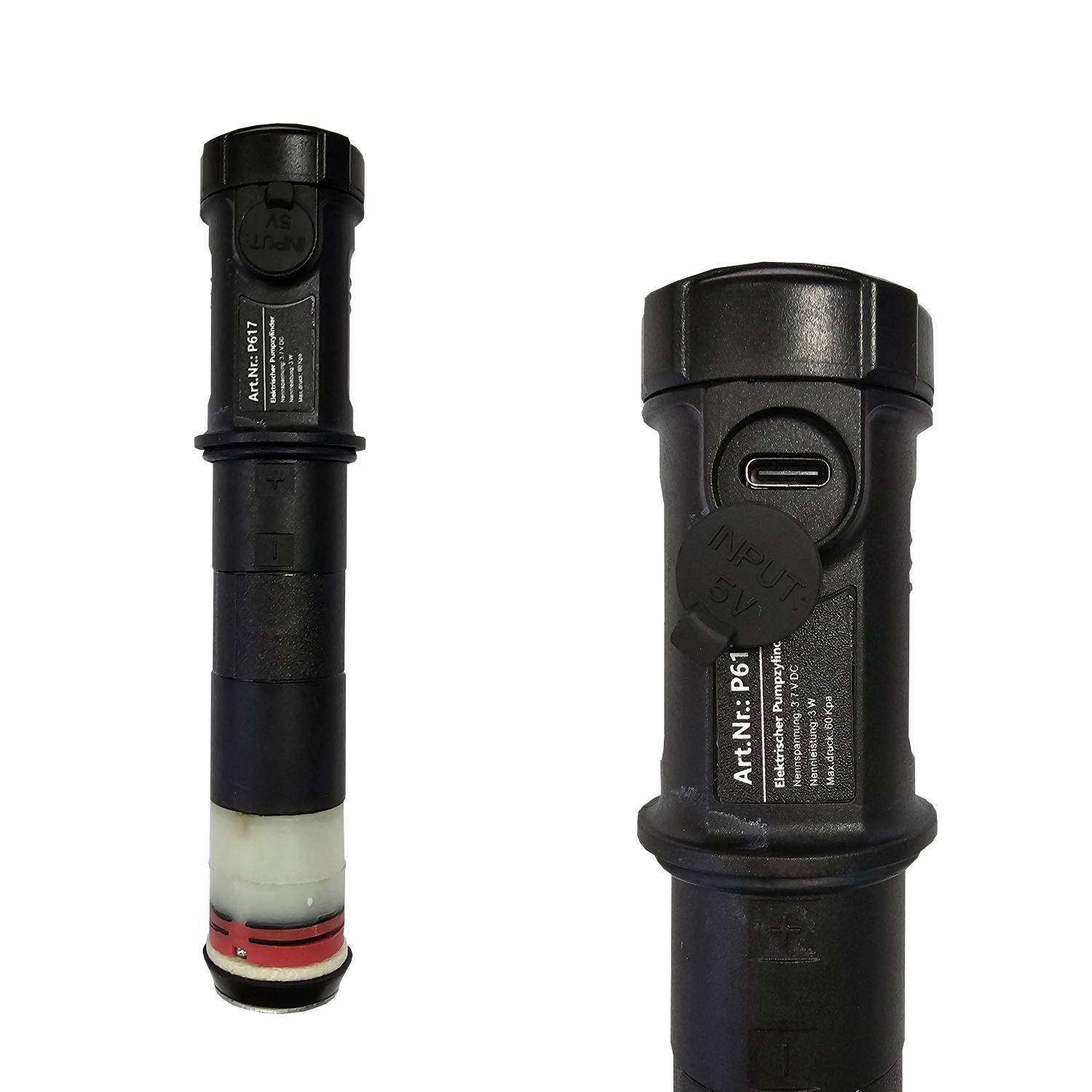 A black, cylindrical device with labels and connections. It could be a technical device or a battery.