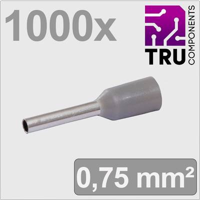 1000 wire ferrules 0.75 mm² by TRU Components, image shows a single ferrule against a grey background, company logo in top right corner.