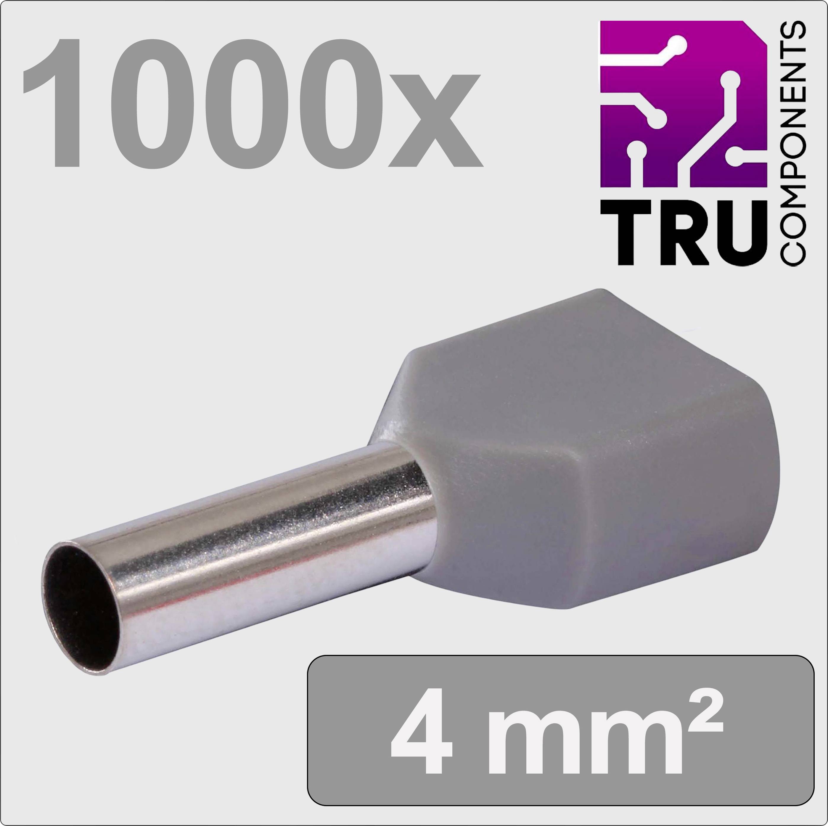 TRU COMPONENTS TC-13377244 Twin ferrule 4 mm² Partially insulated Grey 1000 pc(s)