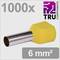 1000x TRU COMPONENTS Ferrule, yellow, for 6 mm² cross-section. Metal cylinder with insulating yellow PVC collar.