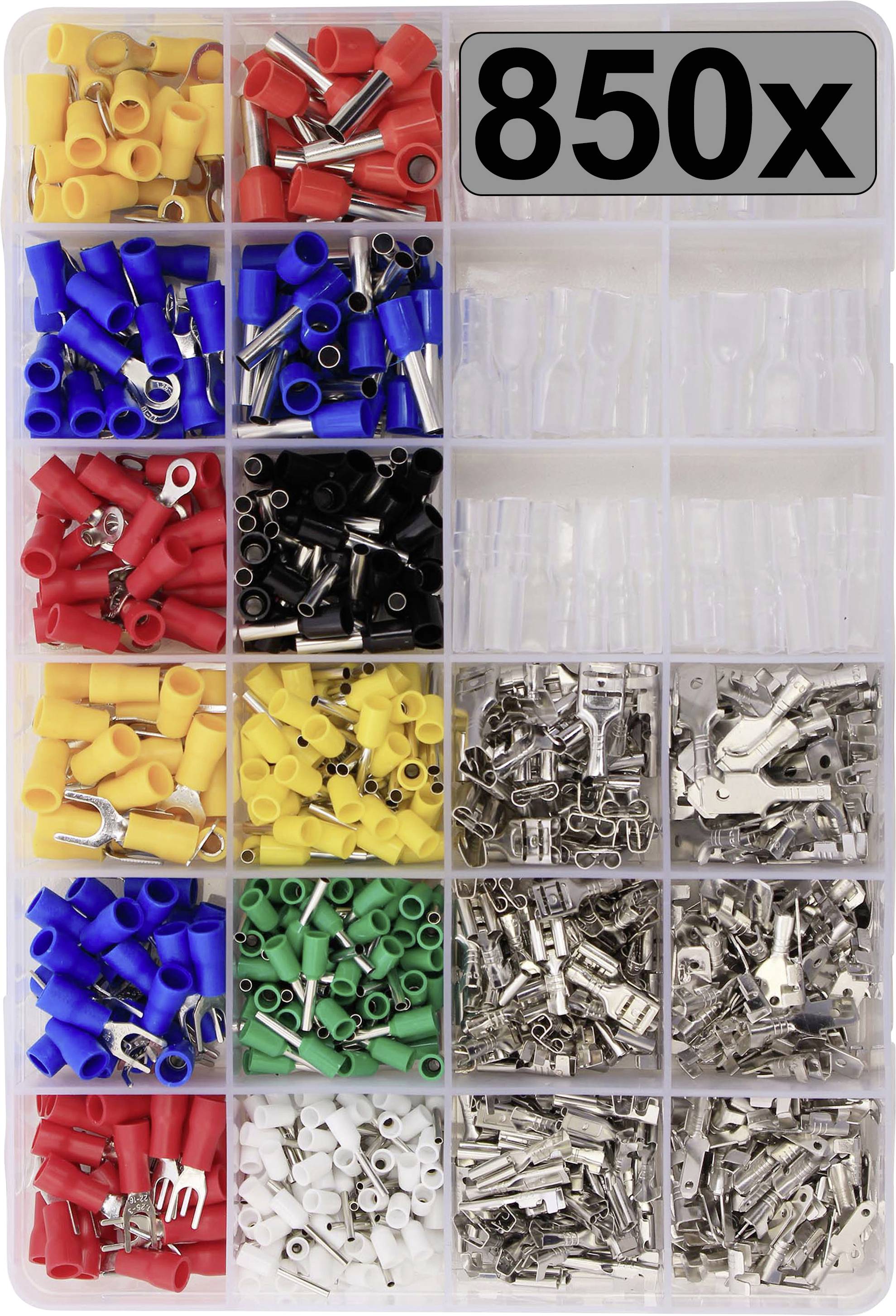 TRU COMPONENTS TC-13377256 Crimp connector set 0.5 mm² 6 mm² Red, Blue, Yellow, Green, White, Transparent 850 pc(s)
