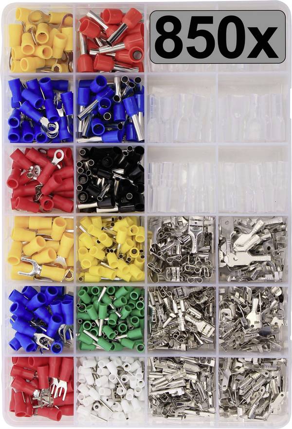 TRU COMPONENTS TC-13377256 Crimp connector set 0.5 mm² 6 mm² Red, Blue, Yellow, Green, White, Transparent 850 pc(s)