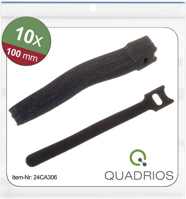 Quadrios 24CA306 Hook-and-loop cable tie for bundling Hook and loop pad (L x W) 100 mm x 12 mm Black 10 pc(s)