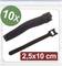 Ten black, reusable nylon cable ties, length: 10 cm, width: 2.5 cm. Ideal for cable management and securing.