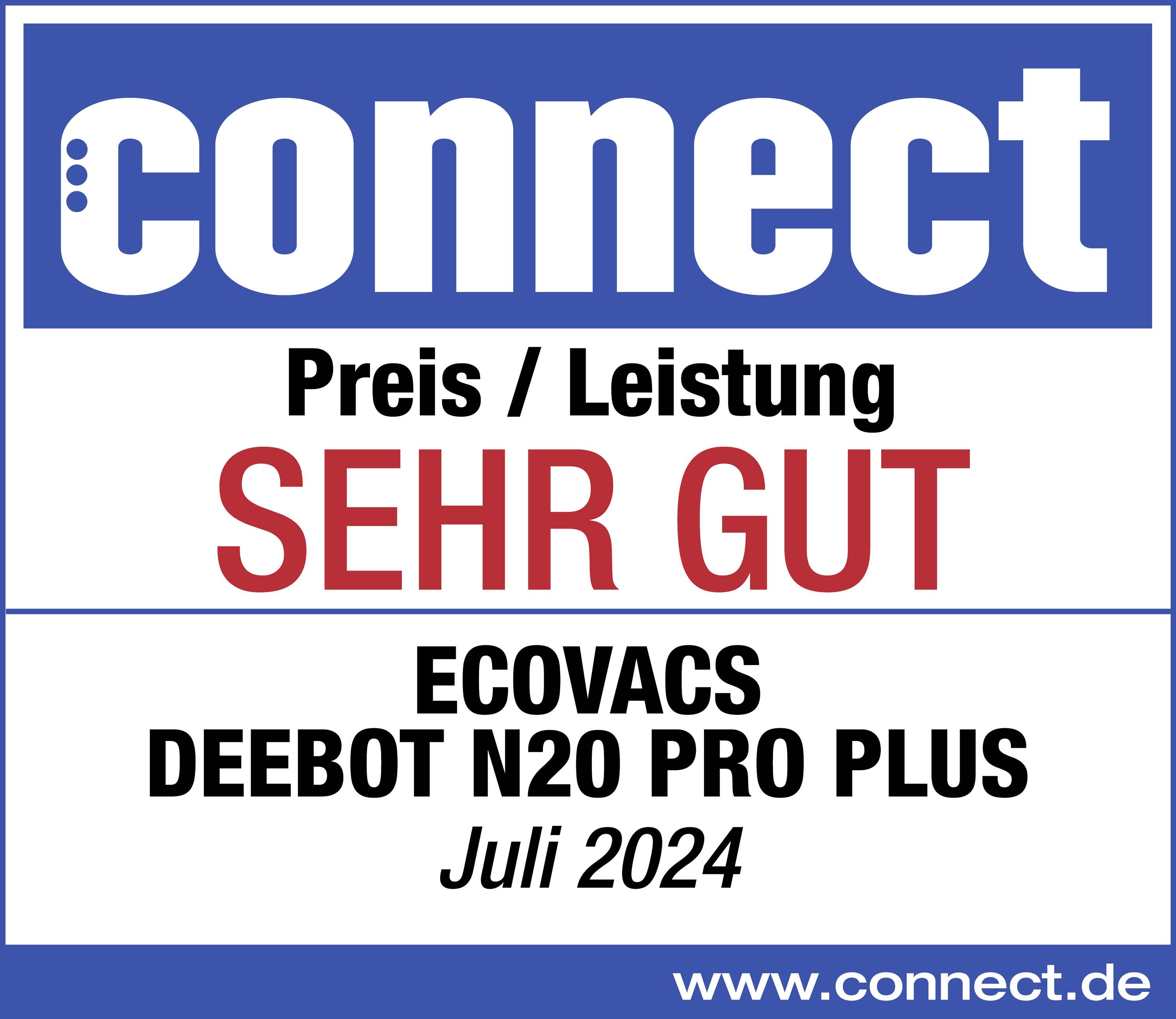 'Connect' praises the price-performance ratio of the Ecovacs Deebot N20 Pro Plus as 'very good'. Mention of the test in July 2024.