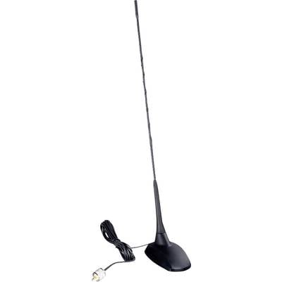 'Black car aerial with cable, standing upright.'