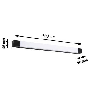 A rectangular LED light measuring 700 mm in length, 46 mm in height, and 60 mm in width. Black ends accentuate the white light surface.