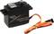 A black, digital servo by AMEWI with orange cables and connector. Suitable for RC vehicles.