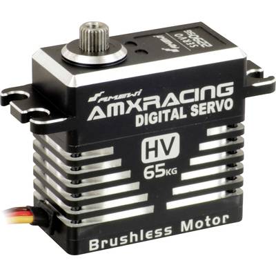 'AMX Racing Digital Servo HV 65KG Brushless Motor', depicted in a robust housing with wiring on one side.