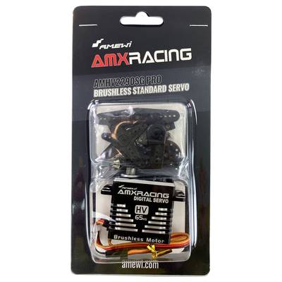 'AMX Racing AMHV2290SG Pro' Brushless Servo in Packaging, 6V/65kg. Black and orange accents, digital servo motor.
