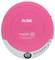 A pink portable CD player with 'ROXX' printed on it, featuring anti-skip protection and automatic resume function on the lid.