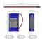 A blue battery with dimensions: 120 mm x 20 mm x 70 mm. Voltage 3.6 V, capacity 7.0 A, weight 100 g. Shows CE marking and cable.
