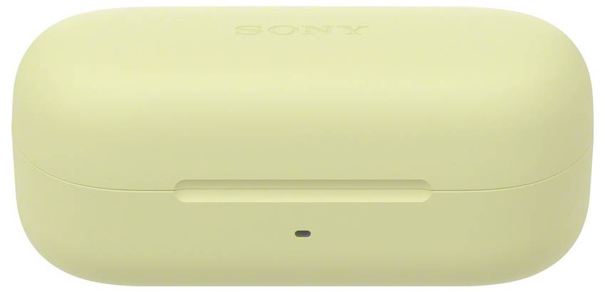 Compact, yellow case with rounded corners and a small LED indicator on the front. The 'SONY' logo is visible at the top.