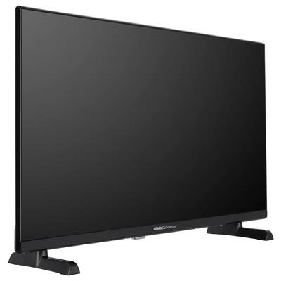 A black flat-screen television with a silver-grey bezel, mounted on a stand.
