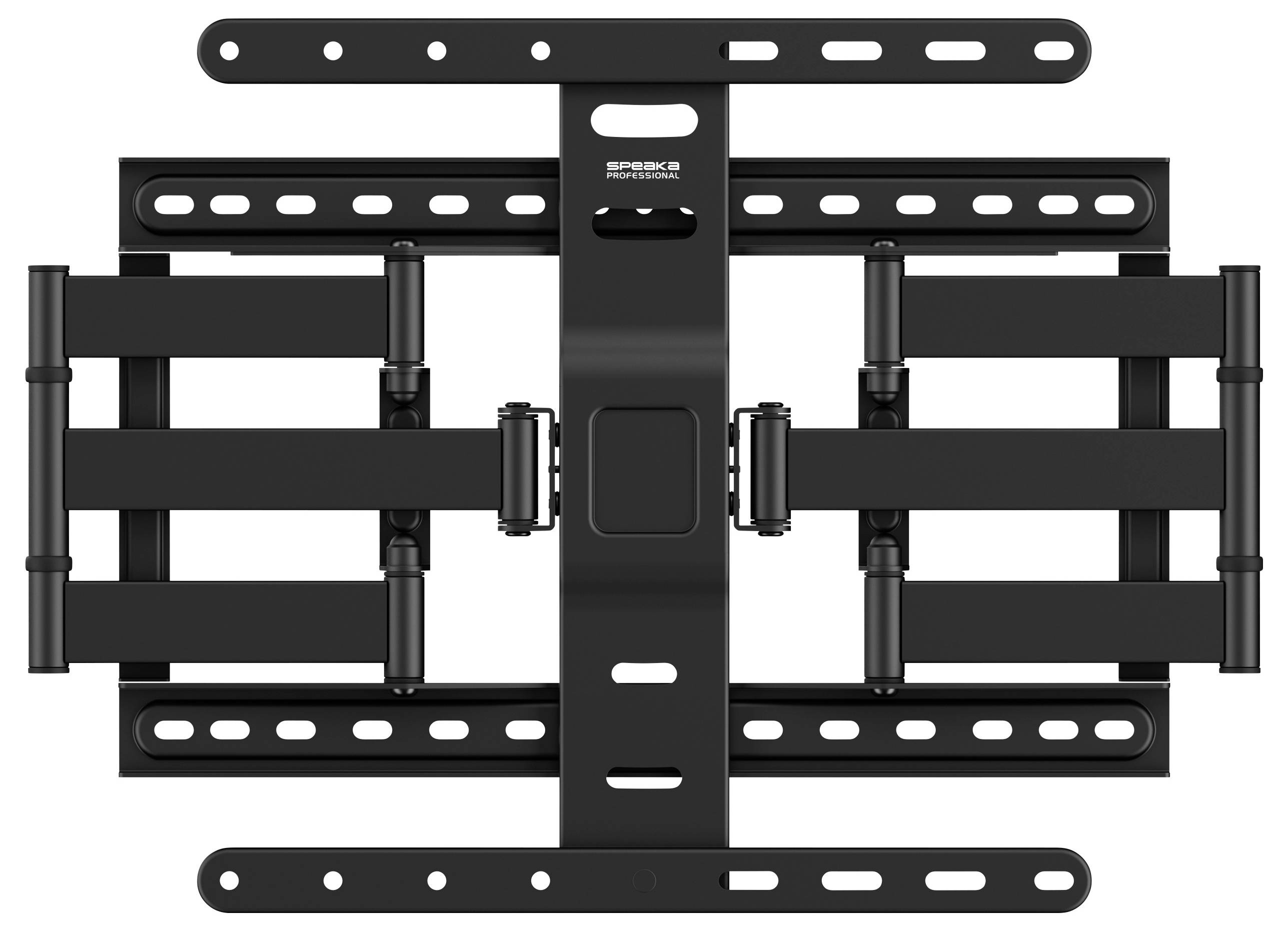'Tilting TV Wall Mount in Black with Multiple Arms and Mounting Holes for Flexible Screen Positioning.'