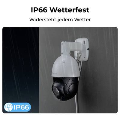 'IP66 Wetterfest' security camera mounted on a wall, designed to withstand all weather conditions.