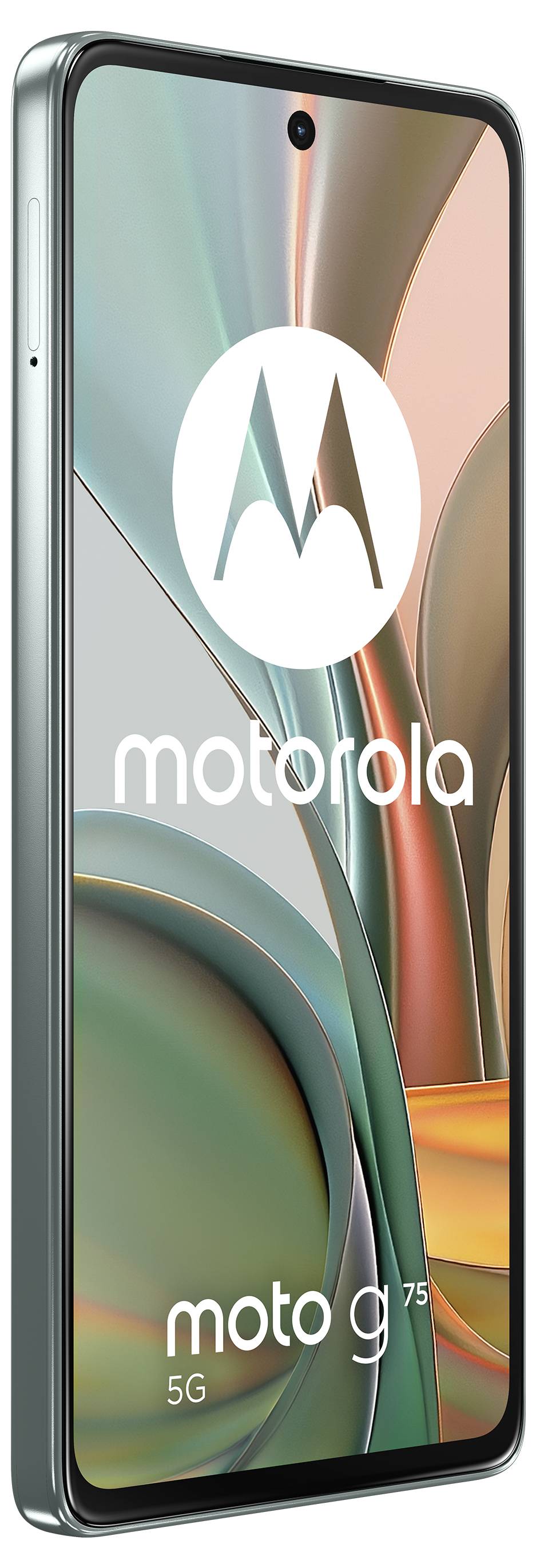 Motorola Moto G 73 5G smartphone with a sleek design featuring a full-screen display and metallic frame, showcasing the Motorola logo.