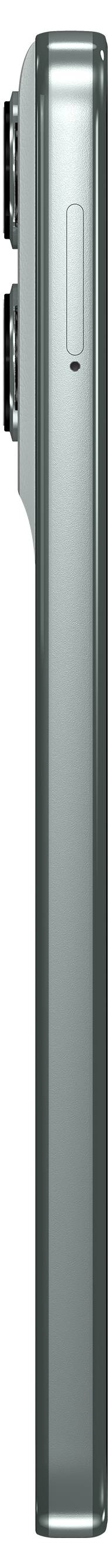 'Side view of a slim, metallic smartphone showcasing the camera module protrusion and volume button.'