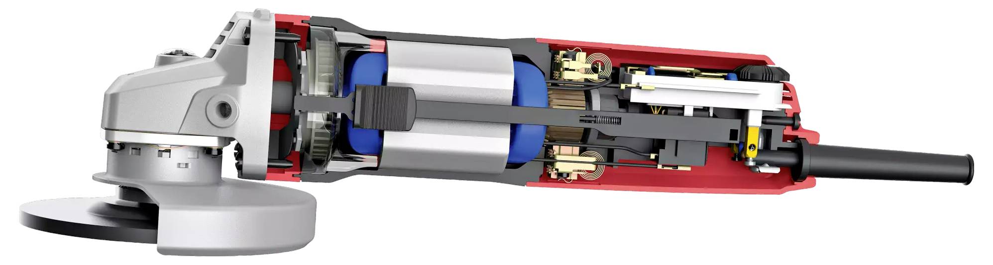 A cross-section of a grinding machine, showing the internal components and their arrangement, including motor and gearbox.