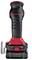 A cordless power drill with an ergonomic handle in black and red. Includes a belt clip at the lower end.