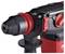 Drill in close-up with a red and black casing and an ergonomic handle, showcasing its construction and design features.