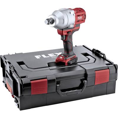 A cordless drill in red and grey sits on a black tool case.