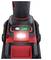 A cordless drill with a red and black casing, illuminated LED indicator and LED light to illuminate the working area.
