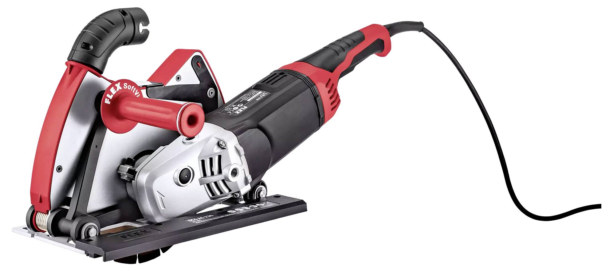 Electric wall chaser in red and black with cable, suitable for cutting grooves in walls for cables or pipes.