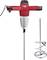A red electric hand mixer with power cable and metal mixing attachment, suitable for mixing building materials such as mortar or paint.