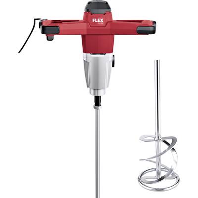 Red electric mixer with silver hand-held device without a bowl, suitable for mixing materials such as paint or mortar.
