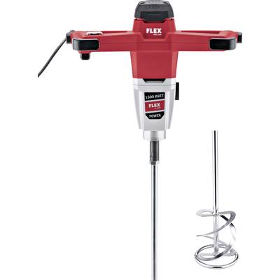 A red electric mixer with the inscription '1600 Watt FLEX Power', suitable for mixing paints or building materials.