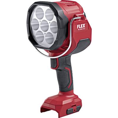 A red and black LED work lamp with a handle and multiple lenses at the front; brand 'FLEX'.
