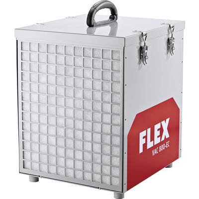 Air purifier with handle, rectangular housing and visible filter, red shield with inscription 'FLEX VAC 800-EC' on the side.