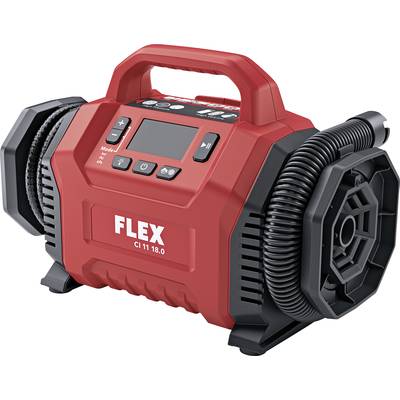 A portable, red compressor by Flex with a digital display and controls. Label reads: 'FLEX CI 11 18.0'.