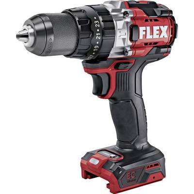 Cordless drill in red and black with the 'FLEX' logo on the side. It has a robust design and is battery-powered.