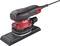 Eccentric sander with rectangular sanding surface, in red and black housing, by the brand Flex.