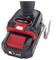 Cordless drill with a red and black casing, battery status display and turbo button on top, without a visible tip.