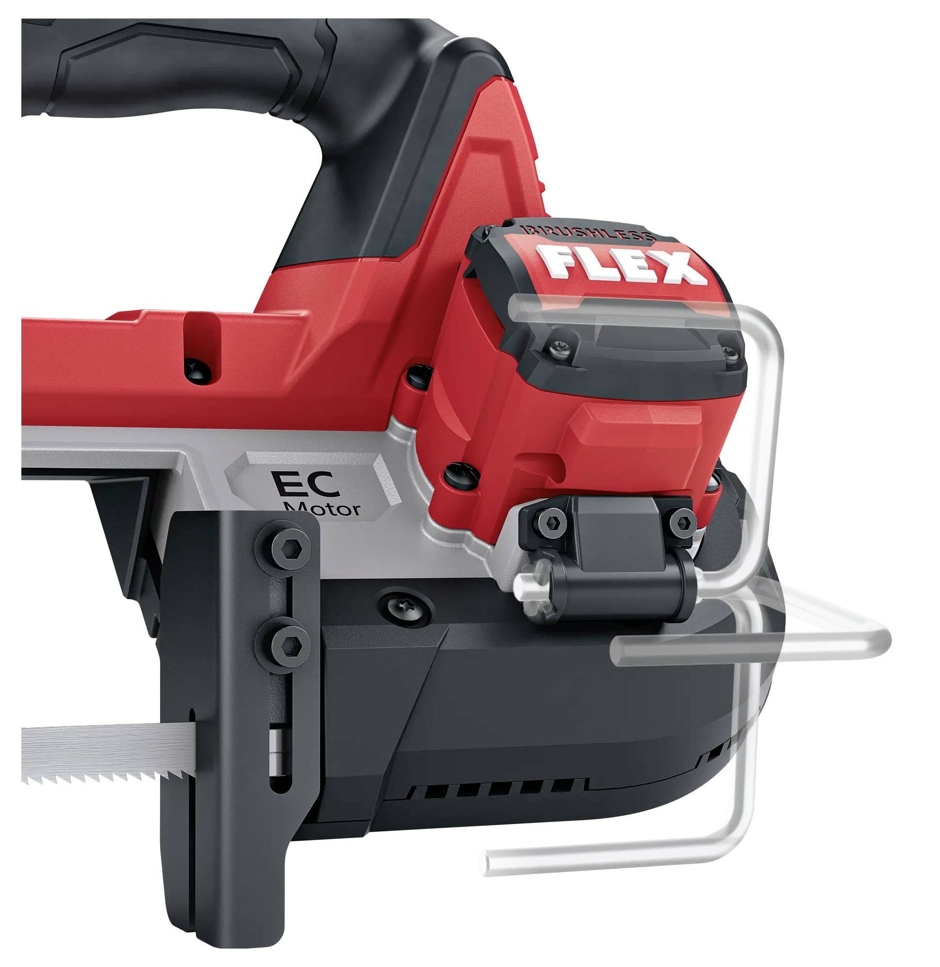 Cordless Metal Bandsaw by Flex with Ergonomic Design and EC Motor. Suitable for Precise Cutting of Metal Materials.