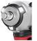 Close-up of a silver battery-powered impact driver, with a red and black handle, LED lights around the metal head for improved visibility.